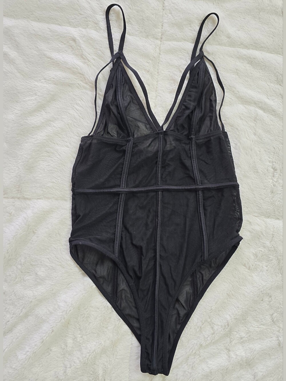 Tic Toc Black Sheer V-Neck Bodysuit Teddy Size XS/S